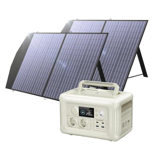 Kompatibel Mit ALLPOWERS, Solarpanel-Kit 100 W, 140 W, 200 W, Tragbares Solarladegerät Mit Tragbarem Kraftwerk, 600 W, LiFePO4-Batteriegenerator, USV(R600 with 2X100W,UK) von GZZBDGFIY