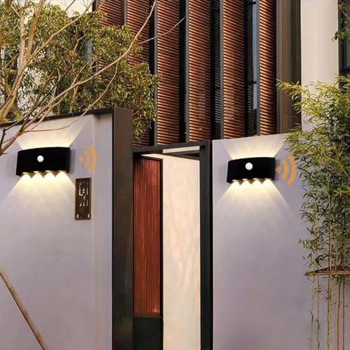 Außen IP65 Schwarze Wandleuchte Radar Bewegungssensor Wandlicht Lampen Aluminium Modern LED Wandlampe Außenleuchte Wandbeleuchtung Up an Down für Gärten Terrassen Schlafzimmer (16W,Warms Licht) von GZZBMY