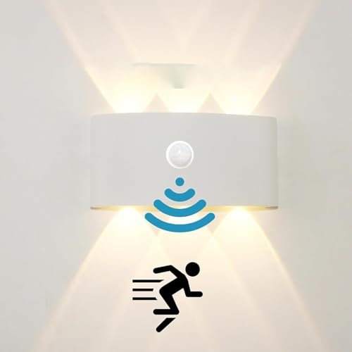 Außen IP65 Weiß Wandleuchte mit Radar Bewegungssensor Wandlampe Aluminium LED Wandlicht Lampen Up Down Außenleuchte Wandbeleuchtung für Gärten Terrassen Schlafzimmer (Neutrales Licht,12W) von GZZBMY