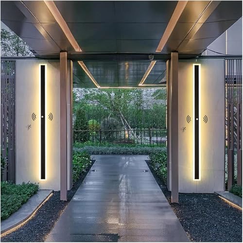 Außen Lange Wandleuchte mit Bewegungssensor Wandleuchten Schwarz Modern LED Veranda Wandlampe Acryl Aussen IP65 Wasserdicht Wandbeleuchtung für Terrasse Garten Garage (A Neutrales Licht 4000K,60CM) von GZZBMY