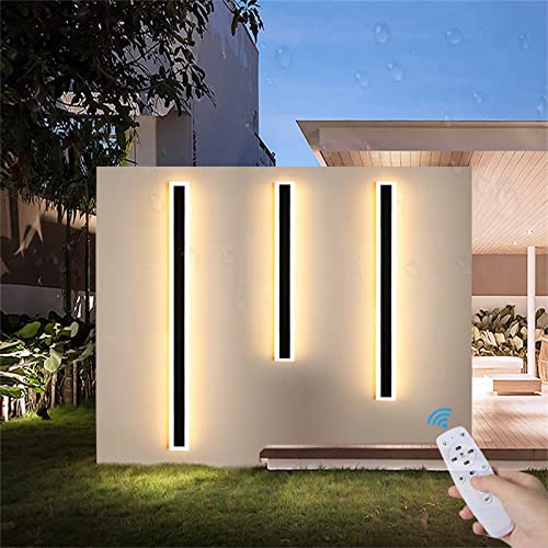 Außenwandleuchten Villa Wandlampe Dimmbar LED Lampe Schwarz Acryl IP65 Wasserdicht Innen Wandleuchten Moderne Streifen Wandleuchte für Gärten/Terrassen/Schlafzimmer/Wohnzimmer (Dimmbar,100cm 58W) von GZZBMY