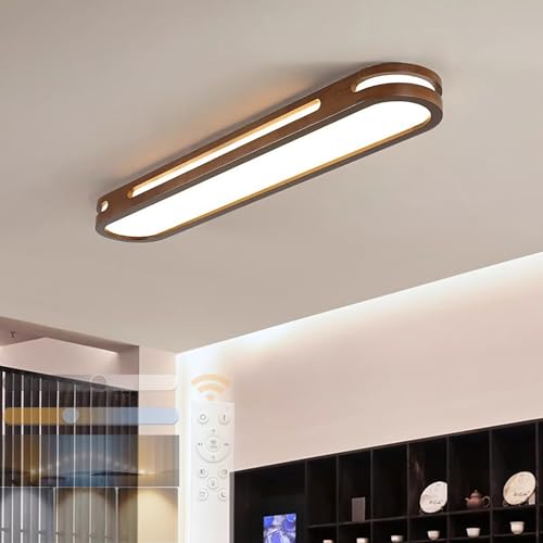 Deckenleuchte Dimmbare LED Holz Deckenlampe mit Fernbedienung Einstellbare Helligkeit 3000K/4000K/6000K Über Wandschalter Moderne Acryl Deckenbeleuchtung für Schlafzimmer (Walnuss Farbe,90CM 36W) von GZZBMY