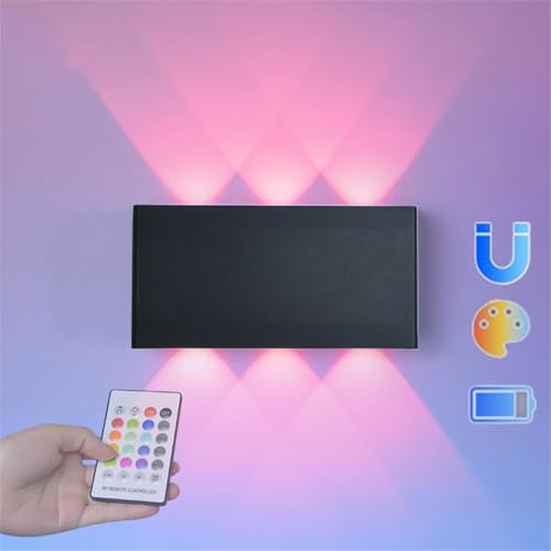 GZZBMY Akku Wandleuchte LED Wandlampe mit Fernbedienung Dimmbar RGB Innen Wandlichter Magnetische Nachtlicht Einstellbar Abstrahlwinkel Flurlampe Schlafzimmer Treppen Wohnzimme (Schwarz) von GZZBMY