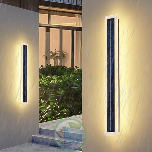 GZZBMY Außen Solar Wandleuchte Kabellos LED Lang Solarlampen Wasserdicht IP65 Schwarz Rechteckig Solarbetrieben Wandleuchter Modernes Acryl Wandbeleuchtung Hof Villa Eingangstür (Neutral Light,100CM) von GZZBMY