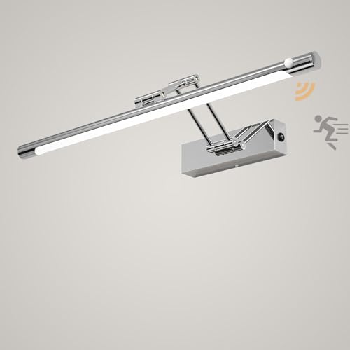 GZZBMY Badspiegelleuchte mit Bewegungsmelder Drehbar 180° Wandlampe Moderne LED Bad Wandbeleuchtung 70cm 36W Innen Aluminium Wandlicht Lampen Lang Wandleuchte für Malerei (Silber Warms Licht,60CM) von GZZBMY