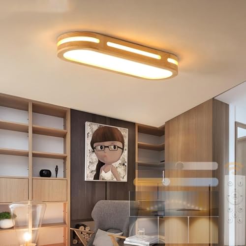 GZZBMY Deckenleuchte Dimmbare LED Holz Deckenlampe mit Fernbedienung Einstellbare Helligkeit 3000K/4000K/6000K Über Wandschalter Moderne Acryl Deckenbeleuchtung für Schlafzimmer (Holz Farbe,48CM 18W) von GZZBMY