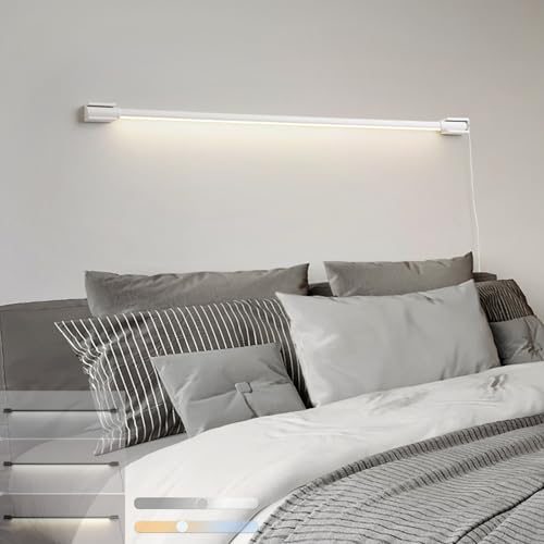 GZZBMY Dimmbare Lange Streifen Wandleuchte mit Stecker LED Drehbar 360° Wandlampe Innen 3 Farbtemperatur Wandbeleuchtung 120cm 45W Wandleuchten für Schlafzimmer Korridor Treppe (Weiß,100CM 33W) von GZZBMY