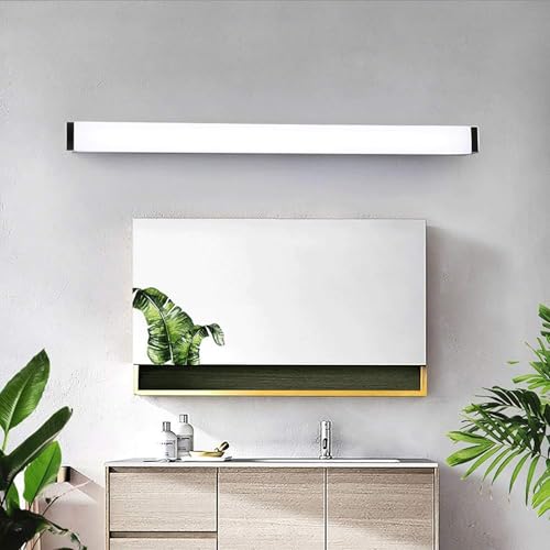GZZBMY IP44 Wasserdichte Spiegel Wandleuchte LED Rechteck Wandlampe Innen Schminkzimmer Wandbeleuchtung Badezimmer Aluminium Lange 80CM 16W für Ankleidezimmer Toiletten (Schwarz Weißes Licht,50CM) von GZZBMY
