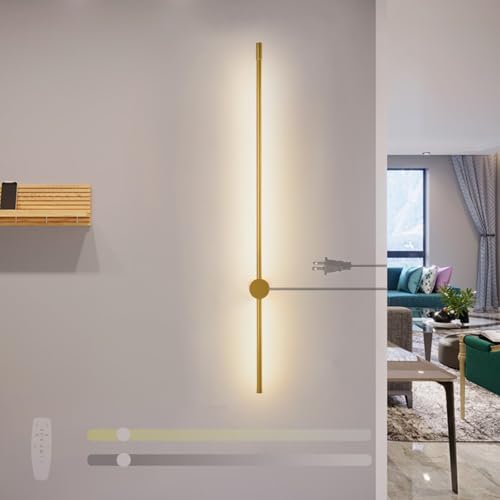 GZZBMY Innen LED Wandleuchte Dimmbar Wandlampe mit Stecker Schalter und Stromkabel Bettlampe mit Fernbedienung Lang Nachtlicht 360° Drehbar für Wohnzimmer Schlafzimmer (Gold,100cm) von GZZBMY