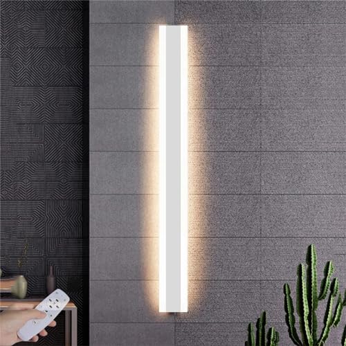 GZZBMY Innenbereich LED Wandleuchte mit Fernbedienung Modern Minimalistisch Dimmbar Lang Wandleuchter Innenraum Acryl Wandlampe Veranda Wandbeleuchtung Wohnzimmer Badezimmer (Weiß,120CM) von GZZBMY