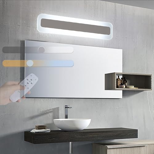 GZZBMY LED Bad Spiegelleuchte Einstellbare 3 Farbtemperatur Spiegellampe mit Fernbedienung Badezimmer Spiegelleuchte IP44 Badlampe Wandbeleuchtung Spiegelfrontlicht Acryl Wandleuchte (Weiß,40CM) von GZZBMY