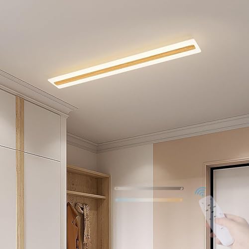 GZZBMY LED Deckenleuchte mit Fernbedienung Deckenlampe Kreative Rechteckige Deckenleuchte Dimmbar Ultra dünne Deckenlampen Aluminium für Badezimmer Schlafzimmer Küche Flur (60CM,Helles Holz) von GZZBMY