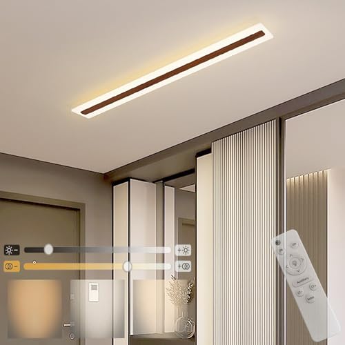 GZZBMY LED Deckenleuchte mit Fernbedienung Deckenlampe Kreative Rechteckige Deckenleuchte Dimmbar Ultra dünne Deckenlampen Aluminium für Badezimmer Schlafzimmer Küche Flur (80CM,Dunkles Holz) von GZZBMY