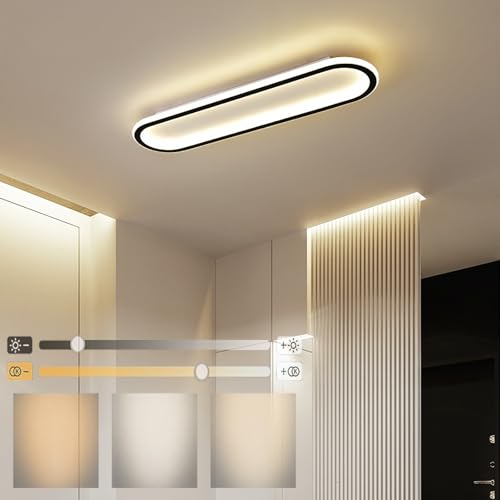 GZZBMY LED Deckenleuchte mit Fernbedienung Deckenlampe Kreative Rechteckige Deckenleuchte Dimmbar Ultra dünne Oval Deckenlampen Aluminium für Badezimmer Schlafzimmer Küche Flur (Schwarz,100CM) von GZZBMY