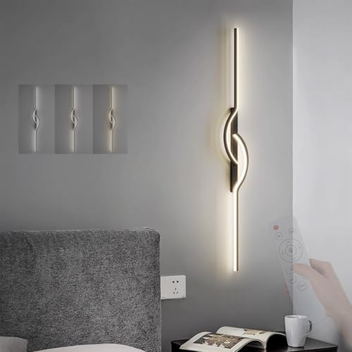 GZZBMY LED Dimmbare Wandlampe mit Fernbedienung Wandbeleuchtung Innen Lange Aluminium Wandleuchte 3 Helligkeitsstufen 28W 2700K-6500K Flurlamp Schminktischleuchte Schlafzimmer (Schwarz,60cm) von GZZBMY