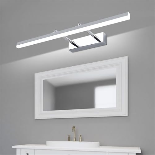 GZZBMY LED Innen Wandleuchte 180° Drehbar Spiegellampen Wandlampe mit Doppelstangen Teleskopstange Wandlicht Modern Badezimmer 3000K/6000K Wandbeleuchtung für Schminktisch (Silber-Weißes Licht,80cm) von GZZBMY