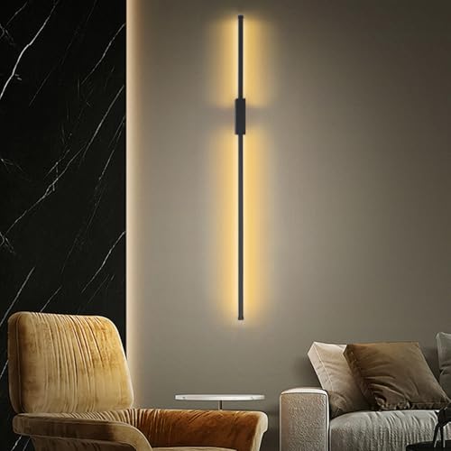 GZZBMY LED Innen Wandleuchte Lange Modern Design Treppenhauslampe Wandleuchten Aluminium Wandbeleuchtung für Wohnzimmer Schlafzimmer Nachttisch Arbeitszimmer Treppenhaus (Schwarzes Warmes Licht,80cm) von GZZBMY