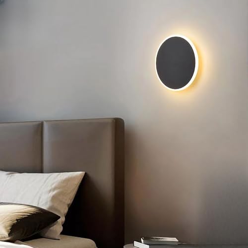 GZZBMY LED Innen Wandleuchte mit Schalter Touch Moderne Runde Metall Wandlicht Lampen mit Akku Kabellos Rund Wandlampe Batteriebetriebene USB für Schlafzimmer Wohnzimmer (Schwarz Warms Licht,15CM) von GZZBMY