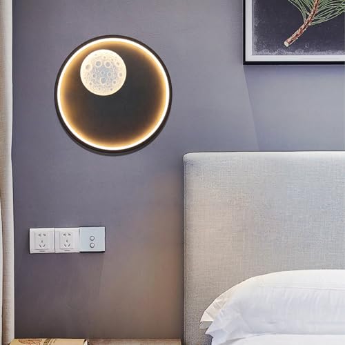 GZZBMY LED Innen Wandleuchten Rund Mond Wandleuchte Modern Art Dekorative Wohnzimmerlampe Aluminium Wandbeleuchtung für Schlafzimmer Kinderzimmer Arbeitszimmer Foyer 30cm (Schwarz,Warmes Licht) von GZZBMY