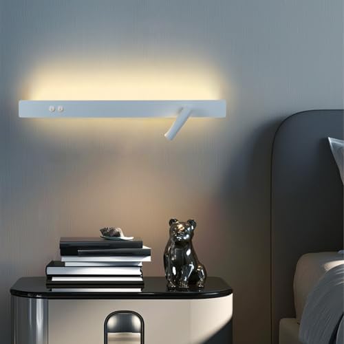 GZZBMY LED Innen Wandleuchten mit 2 Schalter Modern Aluminium Wandleuchte mit Verstellbarer Drehbar Rundes Spot Lesen Wandbeleuchtung für Wohnzimmer Schlafzimmer Nachttisch (Weiß Warmes Licht,80cm) von GZZBMY