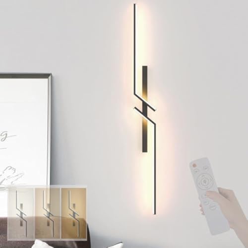 GZZBMY LED Lange Wandleuchte mit Fernbedienung Dimmbar Wandlampe Innen Moderne Wandbeleuchtung 20W Kreative 2700K-6500K Parallele Wandleuchte Wohnzimmer Korridor Treppen (Schwarz,100cm) von GZZBMY