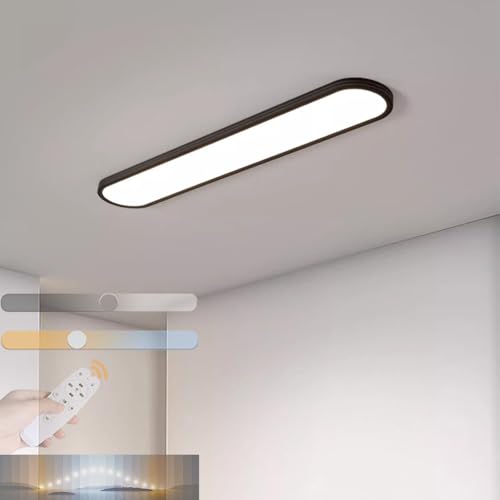 GZZBMY LED Rechteck 120cm 64W Deckenleuchte Wohnzimmer 10%-100% Dimmbare Deckenlampen mit Fernbedienung 2700K-6500K Vollspektrum Badezimmer Deckenbeleuchtung für Schlafzimmer Flur (Schwarz,120CM 64W) von GZZBMY