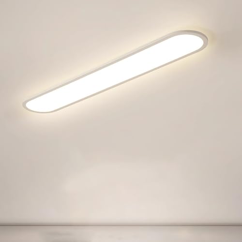 GZZBMY LED Rechteck 120cm 64W Deckenleuchte Wohnzimmer 10%-100% Dimmbare Deckenlampen mit Fernbedienung 2700K-6500K Vollspektrum Badezimmer Deckenbeleuchtung für Schlafzimmer Flur (Weiß,120CM 64W) von GZZBMY