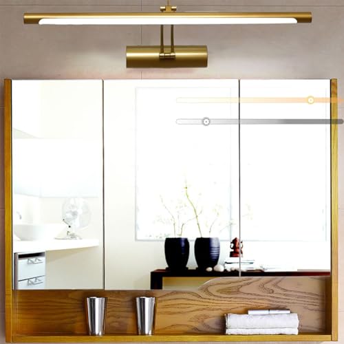 GZZBMY LED Spiegellampe Bad Wandleuchten Dimmbar Wasserdicht IP44 Wandleuchte Spiegellampe Einstellbar Innen Badleuchte 3000K-6500K Wandbeleuchtung für Badschrank Keller Küche (Gold,45cm) von GZZBMY