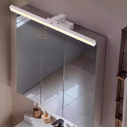 GZZBMY LED Spiegellampe Bad mit Bewegungsmelder Spiegelleuchte 180° Schwenkbar Wandleuchten Badezimmerschrank Lampe Wasserdicht Modern Aluminium Keller Küche Badschrank (Weißes Warmes Licht,60cm) von GZZBMY