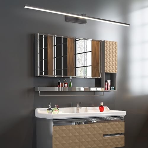 GZZBMY LED Spiegellampe Wandleuchte Innen Acryl Wandlicht Lampen Lange Industrielle Spiegelleuchte Aluminium Wandlampe Beleuchtung Bad Wandbeleuchtung Badlampe Wohnzimmer (Schwarz Weißes Licht,100CM) von GZZBMY