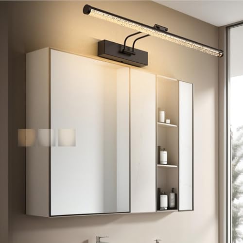 GZZBMY LED Spiegelleuchte Bad Wandleuchten 3 Farbtemperaturen Dimmbar Wasserdicht Wandlampen 180° Einstellbar Faltbar Wandbeleuchtung für Wohnzimmer Badezimmer Spiegelschrank (Schwarz,80cm) von GZZBMY