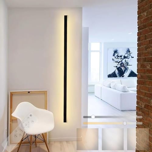 GZZBMY LED Wandleuchte Innen Dimmbar Wandlampe Innen Mit Fernbedienung Dimmbare Wandbeleuchtung Innen 3000K-6000K Lang Wandleuchte Modern für Wohnzimmer Schlafzimmer Flur Schwarz (200CM) von GZZBMY