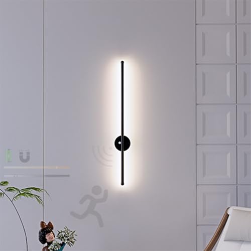 GZZBMY LED Wandleuchte Innen mit Bewegungsmelder Dimmbar Wandleuchte mit Wiederaufladbarem Akku Nachtlicht USB Wiederaufladbare Magnetische Art Lampen für Ohne Stromanschluss (Schwarz,80CM) von GZZBMY