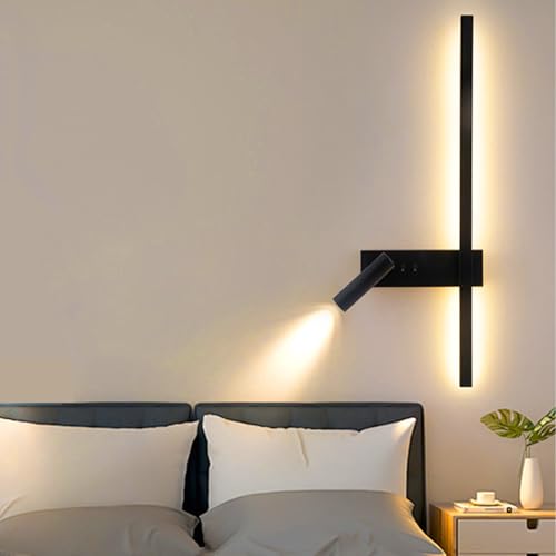 GZZBMY LED Wandleuchten mit Schalter Verstellbarer Schwenkbar Wandleselampe Modern Aluminium Wandleuchte Nachttischlampe Strahler Wandbeleuchtung Wohnzimmer Schlafzimmer (Links Warmes Licht,80cm) von GZZBMY