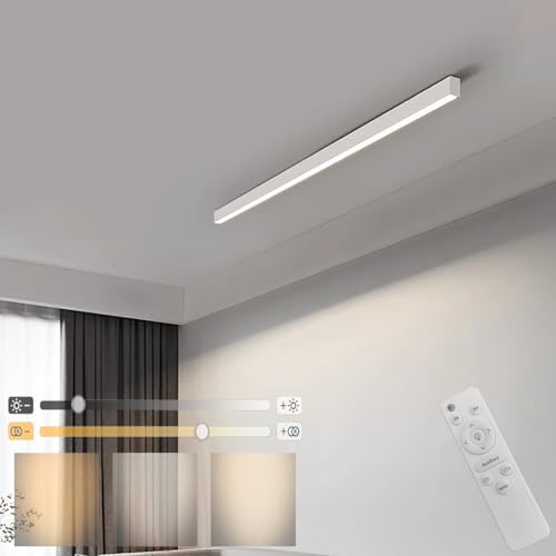 GZZBMY Modern Dimmbar LED Deckenleuchte Panel mit Fernbedienung Wohnzimmerlampe Lang Bürolampe Decke Super Deckenpanel Lampe Starker Leuchtkraft Licht für Küche Schlafzimmer 200CM (Weiß,150CM) von GZZBMY