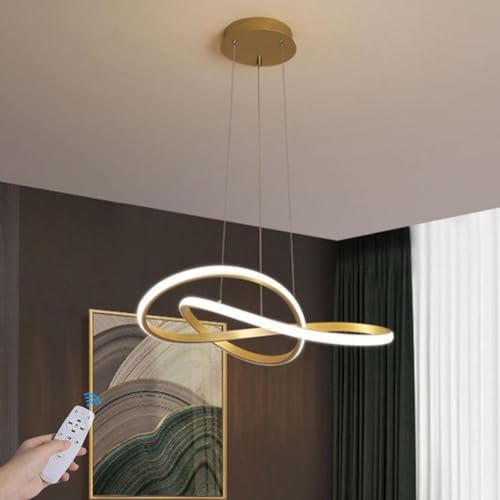 GZZBMY Modern LED Pendelleuchte mit Fernbedienung Dimmbare Hängeleuchte Höhenverstellbar Kronleuchter Pendant Lamp Oval Häengelampe für Wohnzimmer Esszimmer Schlafzimmer Restaurant (Gold) von GZZBMY