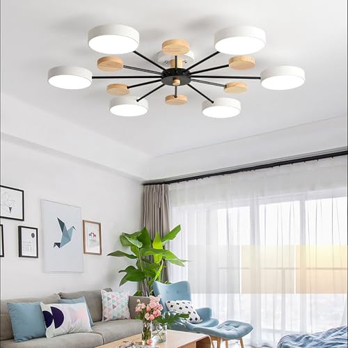 GZZBMY Moderne Acryl LED Deckenleuchte Runde ﻿Ø110CM Nordische Deckenleuchte Holz Dekoration Einfache Kronleuchter Kreative Dimmbare Deckenbeleuchtung für Wohnzimmer Esszimmer (Weiß,6 Lichter 72W) von GZZBMY