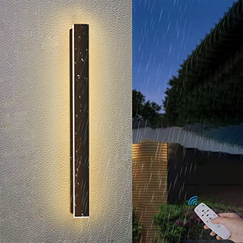 GZZBMY Moderne LED Lang Wandleuchter mit Fernbedienung Außen Innen Dimmbar Wandlampe Acryl Balkon Außenwandleuchte IP67 Wasserdicht Wohnbereich Badezimmer Haustür Außenlampe (Schwarz,120CM) von GZZBMY