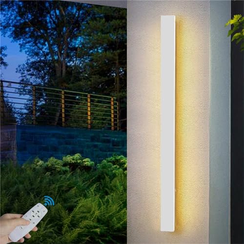 GZZBMY Moderne LED Lang Wandleuchter mit Fernbedienung Außen Innen Dimmbar Wandlampe Acryl Balkon Außenwandleuchte IP67 Wasserdicht Wohnbereich Badezimmer Haustür Außenlampe (Weiß,100CM) von GZZBMY