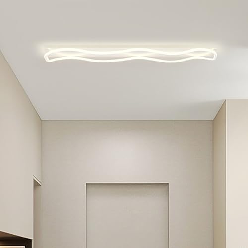 GZZBMY Moderner Wellen Form Gebogene LED Deckenleuchte Einfach Acryl Linear Metall Deckenleuchte Leisten 56 Watt 4032 Lumen Deckenlampe für Esstisch Küche Büro Wohnzimmer (Weiß Neutrales Licht,100CM) von GZZBMY