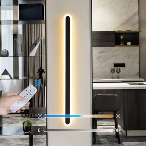 GZZBMY Wandleuchte Innen Dimmbar LED Wandlampe mit Fernsteuerung Einstellbar Wandbeleuchtung Modern Minimalistische Lang Strip für Schlafzimmer Wohnzimmer Flur Treppen (Schwarz,150cm) von GZZBMY