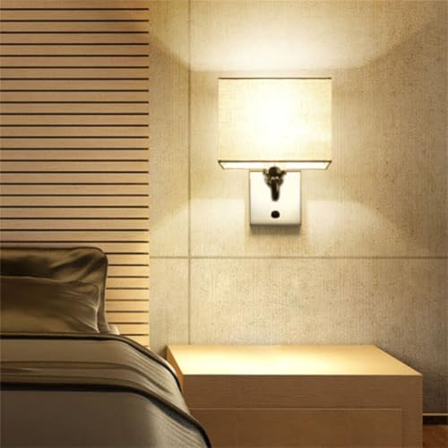 GZZBMY Wandleuchte Innen E27 Wandleuchte mit Schalter Vintage Wandlampe mit Stoff Leselampe Wand Chrom Finish Wandleuchten Badezimmer Schlafzimmer Wohnzimmer Treppenhaus (20cm) von GZZBMY