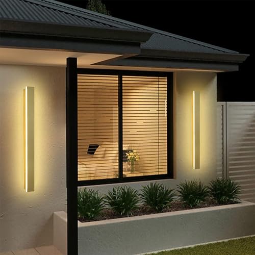 Gold Aussen Garten Wandlampe Lange Wandleuchte LED IP65 Wasserdicht Wandbeleuchtung Innen Langstreifen Aussenlampe Aluminium Außenlampe Villa Veranda Terrasse Schlafzimmer (Warmes Licht,60cm) von GZZBMY