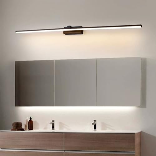 Innen Spiegellampen für Das Bad Wasserdicht Wandbeleuchtung Metall Moderne LED Wandleuchte Rechteck Aluminium Hintergrund Wandlampe FüR Schrank Badezimmer Leseleuchte (Schwarz + Warmes Licht,100cm) von GZZBMY
