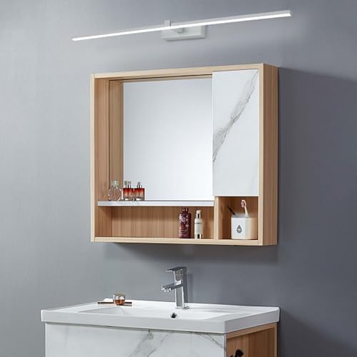 Innen Spiegellampen für Das Bad Wasserdicht Wandbeleuchtung Metall Moderne LED Wandleuchte Rechteck Aluminium Hintergrund Wandlampe FüR Schrank Badezimmer Leseleuchte (Weiß + Weißes Licht,100cm) von GZZBMY