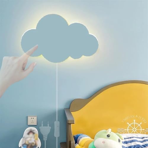 Kinderzimmer LED Wandleuchte mit Touch Schalter Wandlampe Innen Cartoon Wolken Wandbeleuchtung mit Schalter und Stecker Nacht Licht Mädchen Nachttischlampe 12W Babyzimmer (Blau,Neutrales Licht) von GZZBMY
