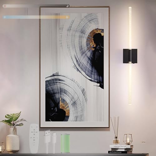 LED Akku Innen Wandleuchten USB Aufladbare Wandlampen mit Fernbedienung Dimmbare Wandbeleuchtung 350° Drehbare Touch 10000mah Batterie Touch Timer Wohnzimmer Treppe 3000-6500K (1 Stück Schwarz,60cm) von GZZBMY