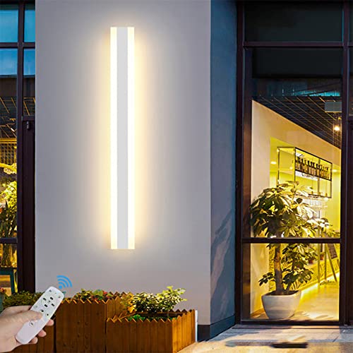 LED Aussen/Innen Wandleuchte mit Fernbedienung Dimmbare Weiß Wandlampen Garten Außenwandleuchte Kaltes Weiß/Warmes Licht/Neutrales Außenlampe Moderne Flur Wandbeleuchtung IP65 (Dimmbar,120cm 78W) von GZZBMY