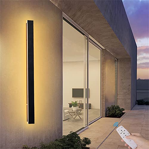 LED Außen Garten Wandleuchten mit Fernbedienung Dimmbar Aussen Innen Wandlampen Schwarze 2700K-6500K, Up Down Langer Streifen Garage Patio Terrasse Wandbeleuchtung IP65 Wasserdichte (80cm 46W) von GZZBMY