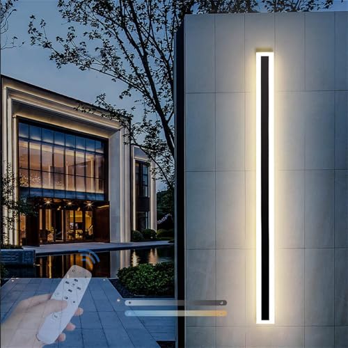 LED Aussen Lange Wandleuchte mit Fernbedienung Wandlampe Dimmbar Villa Wandleuchten IP65 Wasserdicht Schwarz Wandlicht 10%-100% Helligkeitseinstellung Wandbeleuchtung für Terrassen Villa (80cm) von GZZBMY